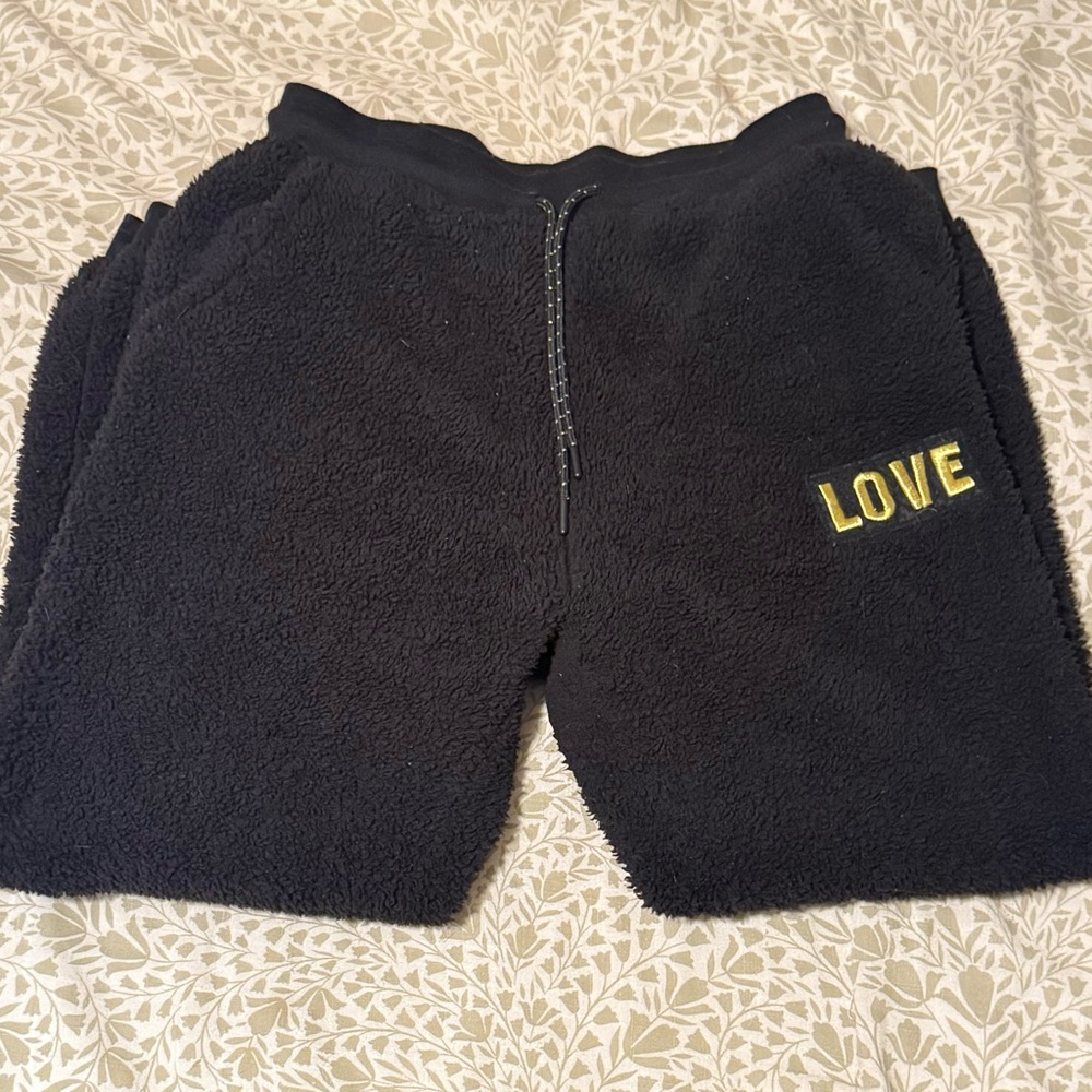 No Boundaries Black Fleece Joggers with Gold Love Embroidery